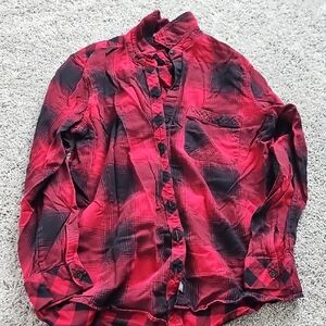 Eddie Bauer Womens Red and Black Plaid Flannel Shirt